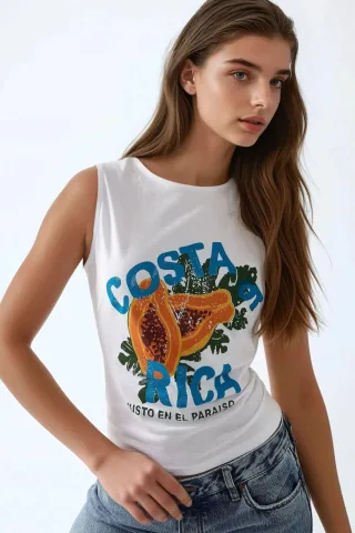 Slim Fit Bedrucktes Rundhals-T-Shirt