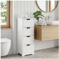 FINEBUY Midischrank FB45837 Badschrank Landhaus Badezimmerschrank Holz weiß Schubladen (Badschrank Landhaus-Stil MDF-Holz 30x83x30 cm Weiß) Moderner Badezimmerschrank klein mit praktischen Schubladen