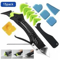Refined Living Multitool 13-tlg Silikon Abzieher Werkzeug Set 5 in 1, Fugenkratzer, Fugen-Set, (Silikonentferner, 6 Auswechselbar Silikonpads Dichtungsdüsen, für Küche Bad Boden Spüle Fenster Abdichtung, Montagewerkzeug), mit Fugenglätter, Silikonsch