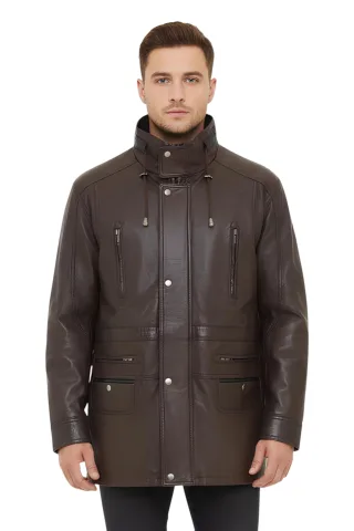 Herren-Parka aus weichem italienischem Leder, braun, Gatton