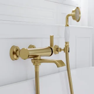 Steinberg Serie 350 Aufputz-Einhebelmischer, für Wanne, Ausladung 205mm, brushed gold, 350 1100 BG 350 1100 BG