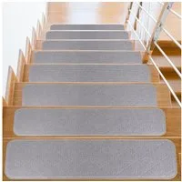 BlingBin Stufenmatte Treppenstufen Matten, 15 Stück Rutschfester Treppenteppich, 20 x 76 cm, Rechteckig, Höhe: 3 mm, Anti-Rutsch-Treppenläufer für alle Arten von Treppen, Wiederverwendbar