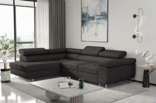 Ecksofa Sofa JADE Stoff Ascot Schwarz mit Schlaffunktion Ottomane Links