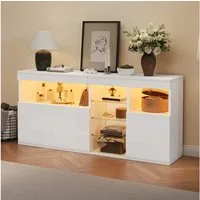 Merax Sideboard Hochglanz Anrichte mit LED-Beleuchtung inkl.APP (155,5 x 35 x 72 cm, 1 St), Kommode mit 3 Türen & Glasböden, Wohnzimmerschrank, Buffetschrank