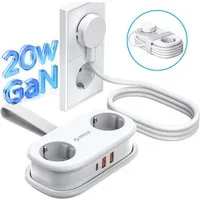 ORICO Steckdose AP3 20W Reisesteckdosenleiste mit USB-C PD, 1,5 m Kabel – kompakt für Reise & Home Office, 1-St., 2 Steckdosen & 3 USB-Anschlüssen, für Haushalt, Büro & Reise