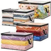 BlingBin Aufbewahrungstasche 4 Stück 60L Kleideraufbewahrung Tasche Transparent, Aufbewahrungsbox (4er Pack, 4-tlg., 55 x 35 x 31,5 cm), Organizer mit Doppelreißverschluss für Kleidung, Bettdecken und Decken