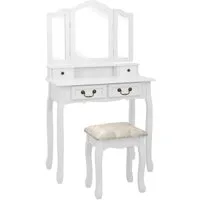 furnicato Schminktisch Elegantes Schminktischset Weiß 80x69x141 cm aus Massivholz (1-St)