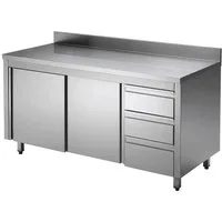 GastroHero Hochschrank Edelstahl Arbeitsschrank 120x60 cm mit 3 Schubladen Aufkantung AISI430