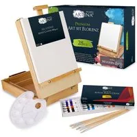 Artina Malpalette 28tlg Malset Florenz im Malkoffer Florence, 28tlg., Acrylfarben Set mit Kofferstaffelei – 18x 12ml Acrylfarbe, Keilrahmen
