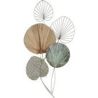 GILDE Wanddekoobjekt Wandrelief 5 Blätter (1 St., 48 x 90 cm Grün Naturtöne), Wanddeko Bilder Metall, 3D, Blumen Blätter