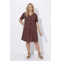 Ulla Popken Maxikleid Kleid Animalmuster A-Linie V-Ausschnitt Halbarm