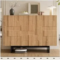 Merax Sideboard Kommode Mit 3 Türen, Französischer Stil (1 St., Mit Geometrischer 3D Front), Aufbewahrungsschrank Mit Verstellbaren Einlegeböden
