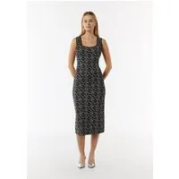 comma Midikleid Kleid Midi-Feinstrickkleid mit grafischem Muster