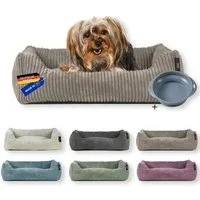 Rohrschneider Tierbett Hundebett Cord für kleine Hunde mit waschbarem Bezug inkl. Futternapf, antiruschbeschichtete Unterseite
