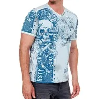 R-NEAL T-Shirt Designer Herren T-Shirt Verwaschen All Over Skull Print Rocker Shirt