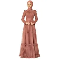 Modavitrini Abendkleid Tüllkleid mit Rüschenrock Hijab Kleid Abiye Abaya Maxikleid Mehrlagiger Tüllrock, eleganter Maxischnitt, blickdichtes Unterkleid