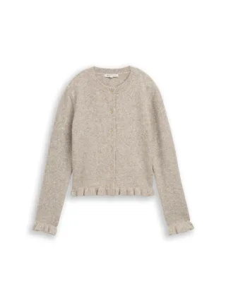 Denim Tom Tailor - Cosy Cardigan mit Rüschen mink beige melange - Gr. - XL