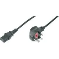 Britisches Netzanschlusskabel schwarz, 1,80 Meter, UK Stecker, 90° abgewinkelt