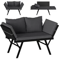 STEELSØN Gartenbank Elytra Relax-Lounge mit klappbaren Armlehnen (schwarz/anthrazit, inkl. Kissen), 4 Positionen dank Liegefunktion, Rattan Sitzbank wetterfest