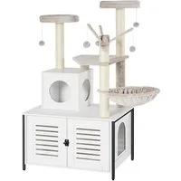 Hoobro Kratzbaum, mit katzenklo Schrank für Katzentoilette 70 x 48 x 132 cm