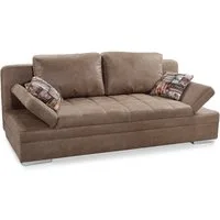 luma-home Schlafsofa 15116, mit Bettkasten B200/T100/H84 cm, Liegefläche 148x200 cm, Armlehnen verstellbar, Bettfunktion, attraktive Steppung, Mikrofaser Antikleder-Optik Braun