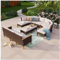 PHI VILLA Gartenlounge-Set, (4 Sofa, 2 Armlehne Stuhl, 2 Armloser Stuhl, 4 Ottomane, Montagehilfe), für 10-12 Personen Halbmondförmig Gebogen Gartensofa Balkonmöbel