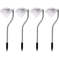 EAXUS LED Solarleuchte 4x LED Solar Gartenleuchte Solarlampe Deko Garten Leuchte Lampe, LED fest integriert, Farbwechsler, Edelstahl, Diamant Optik, Farbwechsler
