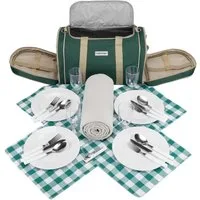 anndora Picknickkorb Kühltasche inkl. Outdoordecke + 20 tlg. Zubehör f. 4 Personen, gepolsterter Tragegurt - zusammenlegbare Outdoordecke