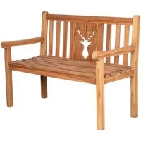 deVries Gartenbank deVries Teakholz Gartenbank Woodie Hirsch 120 cm, naturbelassenes Massivholz aus Teak, eingearbeitetes Hirschmotiv