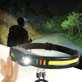 Bikight LED Headlamp Rechargeable Motion Sensor Head Light with USB-C Charging IPX4 Waterproof for Camping, Hiking, Fish
