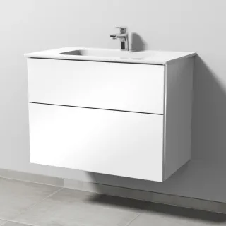 Sanipa 3way Keramik-Set Design Keramik-Waschtisch und Unterbau mit 2 Auszügen, Weiß-Glanz BS48078