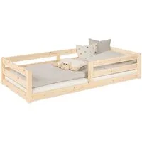 Ehrenkind Kinderbett Bodenbett Sona aus massivem Kieferholz und Rausfallschutz, Montessori Kinderbett 90x200 cm