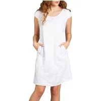 Caspar Sommerkleid SKL031 knielanges Damen Sommer Leinenkleid mit Ginko Blatt Stickmuster Luftig leicht, figurumspielende Form, mit seitlichem Jersey-Einsatz
