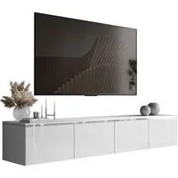 ALLHOUSE24 TV-Schrank NELLY SILBER Hängendes TV Lowboard weiß Glanz mit LED-Beleuchtung (1x TV Schrank) 200 cm Breite