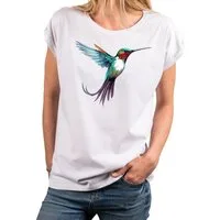 MAKAYA Print-Shirt Damen Kolibri Motiv Sommer Top Druck Vogel Kurzarmshirt Tunika Oversize