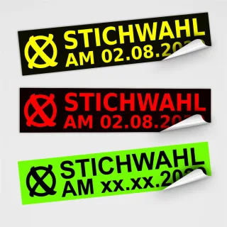 Plakatstörer Aufkleber Stichwahl in Signalfarbe, Wahlaufkleber im Individuellen Format, Neonfarben zu Wahl!