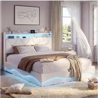 Simurq Polsterbett LED Stauraumbett 160x200 cm mit Stauraum, Beige/Grau (Set, 1-tlg) (Doppelbett 160x200 mit Lattenrost, ohne Matratze), Jugendbett,Bettgestell, stabile Metallkonstruktion, Velours-Kopfteil