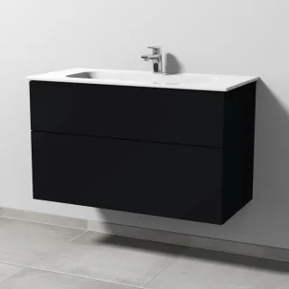 Sanipa 3way Keramik-Set Design Keramik-Waschtisch und Unterbau mit 2 Auszügen, Schwarz-Matt SF48108