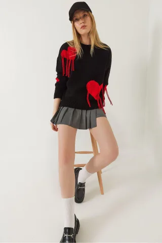 Rüschen-Herz-Muster Rundhals-Pullover