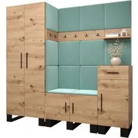 ABIKS MÖBEL Garderoben-Set ARTIN Set 1 Garderobe mit gepolsterten Paneelen, Industriell Design