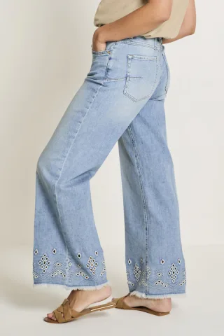 para mi - Jeans mit ausgestelltem Bein und Stickerei blau - Gr. - 36