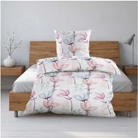 Casa Colori Bettwäsche Seersucker Bettwäsche-Set, 100% Polyester, Weiß mit bunten Blumen, Seersucker, 2 teilig, Decke 135x200 cm, Kissen 80x80 cm