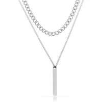 Made by Nami Edelstahlketten-Set Doppellagige Herren Halskette Silber mit Stab-Anhänger und Charms, aus Edelstahl 316 – doppellagig – mit Stab-Anhänger – maskuliner Stil