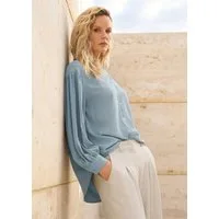 MADELEINE Langarmbluse Elegante Bluse mit Rundhals Langarmbluse mit Knopfleiste und Rundhalsausschnitt