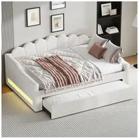 Flieks Daybett, Polsterbett Tagesbett 140x200cm mit Ausziehbett 90x190cm und LED