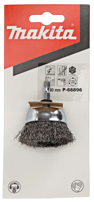 Makita Topfbürste, 50 mm - gewellt - verzinkter Stahl - 6-kant - P-66896
