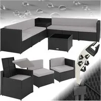 tectake Loungeset Rattan Lounge für 6 Personen, mit Sicherheitsglasplatte, (Sitzgruppe Verona, 8-tlg., in schwarz), widerstandsfähig, große Aufbewahrungsbox, Dicke der Polster 8 cm