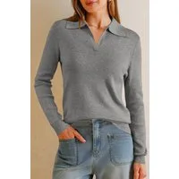Arach&Cloz Poloshirt Damen Poloshirts Langarmshir Strickpullover Longpullover V-Shirt aus Wollmischung Herbstpullover Business CasualOutfits