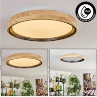 hofstein Deckenleuchte Deckenlampe aus Holz/Metall/Kunststoff in Natur/farbenWeiß, LED wechselbar, 3000 Kelvin, im skandinavisch/modernen Design mit rundem Schirm (40cm), 1-flammig