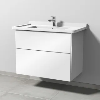 Sanipa 3way Waschtischunterbau zu Duravit Starck 3 Waschtisch mit 2 Auszügen, Weiß-Glanz BS71178